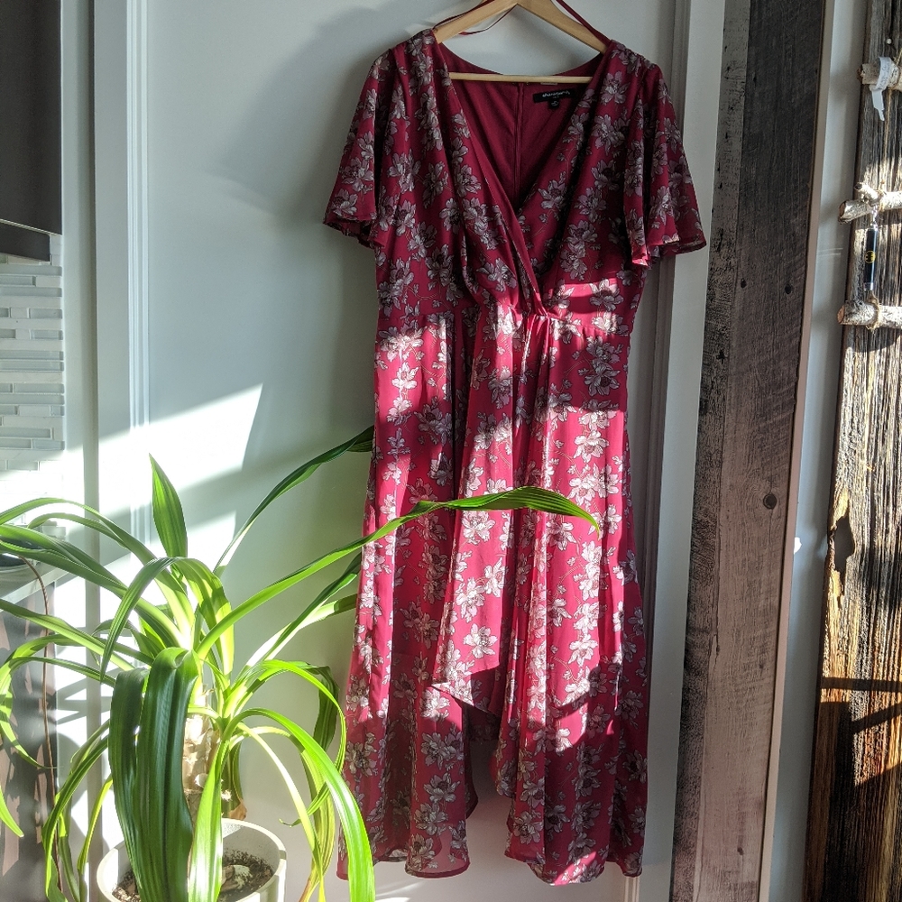 💐Floral faux wrap v neck  dress